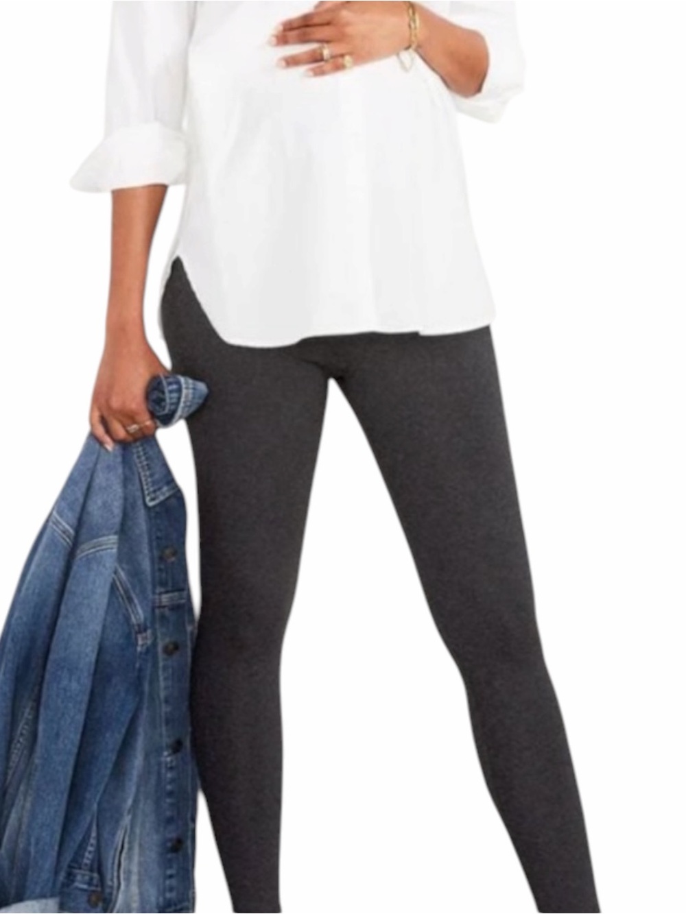 Hatch Maternity Bamboo Knit Legging Pants Fold Over Pull On Gray XS